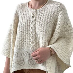 Connemara Knitwear White Merino Wool Celtic Irish Fisherman Cape Poncho